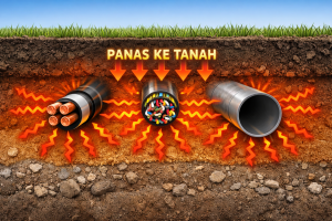 Ilustrasi pembuangan panas kabel bawah tanah ke lapisan tanah