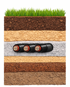 Ilustrasi lapisan kabel–backfill–tanah