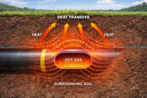 ilustrasi perpindahan panas pipa gas ke tanah sekitar