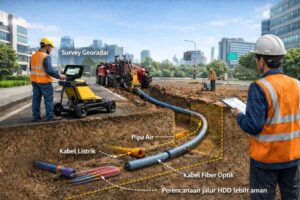 ilustrasi utilitas bawah tanah pada pekerjaan HDD fiber optik